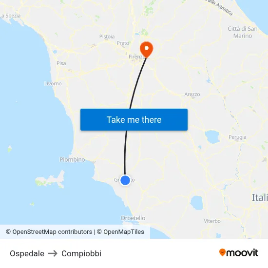 Hospital to Compiobbi map