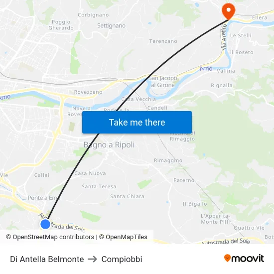 Di Antella Belmonte to Compiobbi map