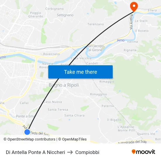 Antella Ponte A Niccheri to Compiobbi map