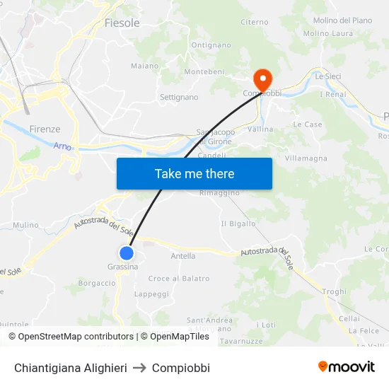 Chiantigiana Alighieri to Compiobbi map