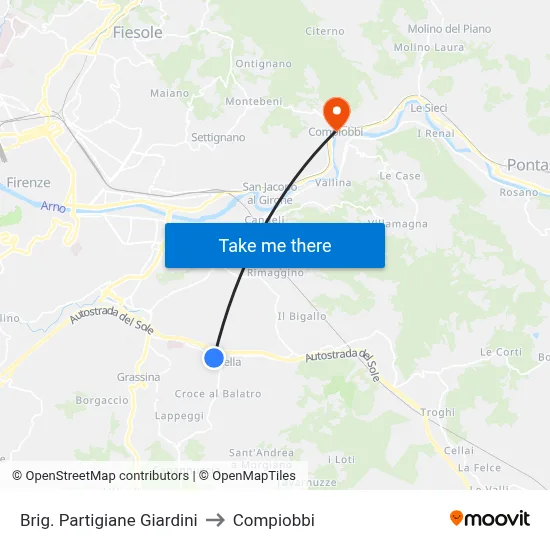 Partisan Brigade Gardens to Compiobbi map