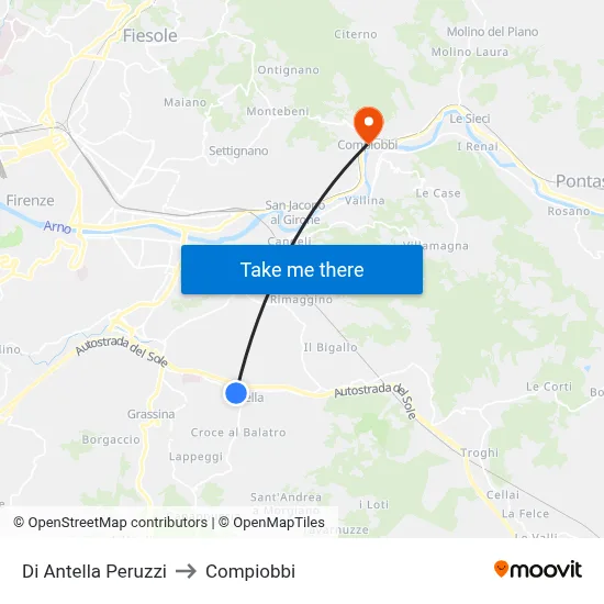 Di Antella Peruzzi to Compiobbi map
