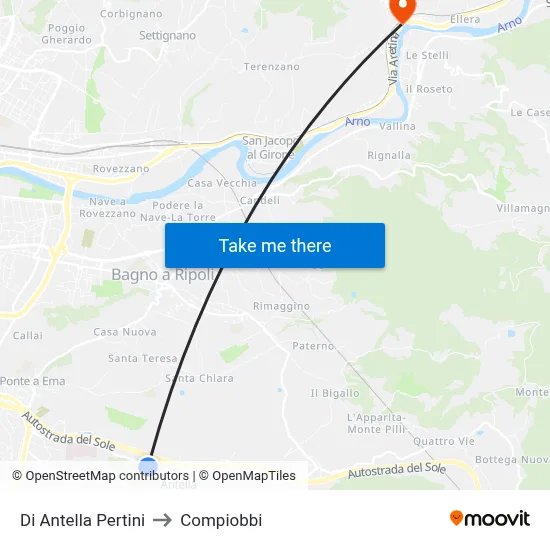 Antella Pertini to Compiobbi map