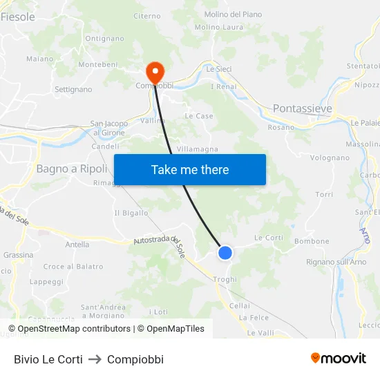 Le Corti Junction to Compiobbi map