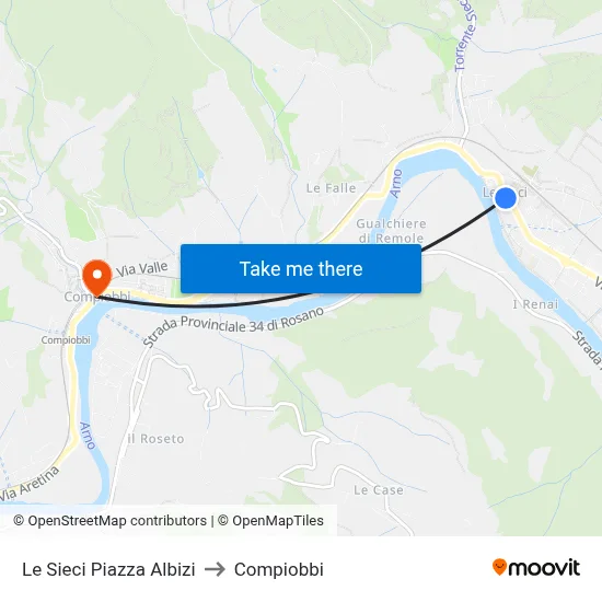 Le Sieci Albizi Square to Compiobbi map