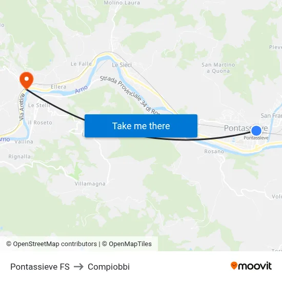 Pontassieve Railway Station to Compiobbi map