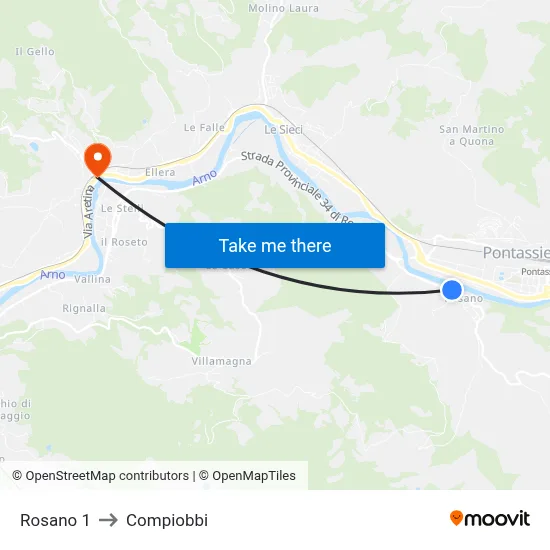Rosano 1 to Compiobbi map