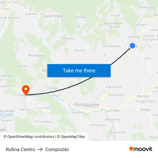 Rufina Center to Compiobbi map