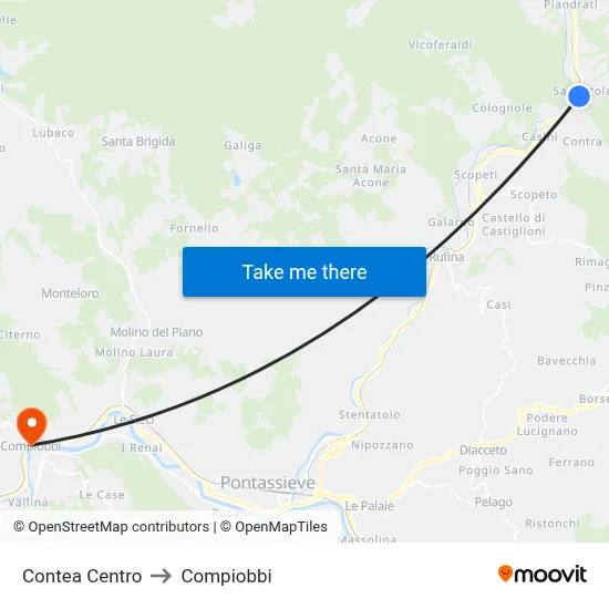 Contea Center to Compiobbi map