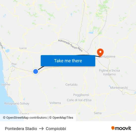 Pontedera Stadium to Compiobbi map