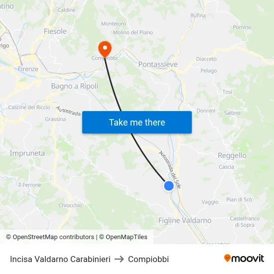 Incisa Valdarno Carabinieri to Compiobbi map