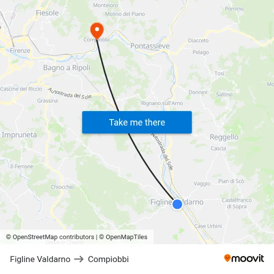 Figline Valdarno to Compiobbi map
