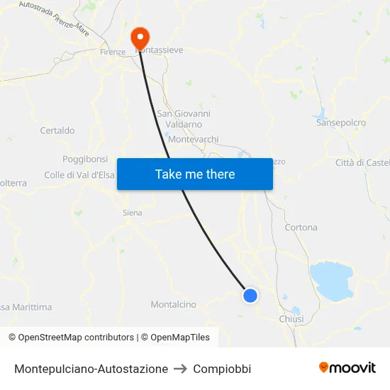 Montepulciano Bus Station to Compiobbi map