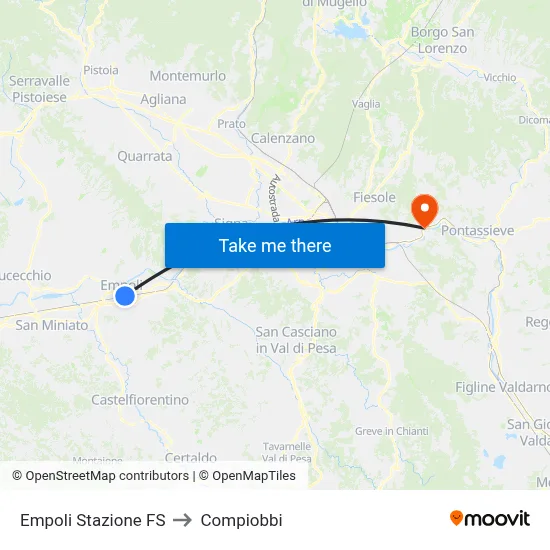 Empoli Railway Station to Compiobbi map