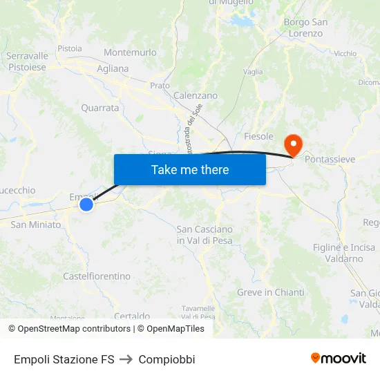 Empoli Railway Station to Compiobbi map