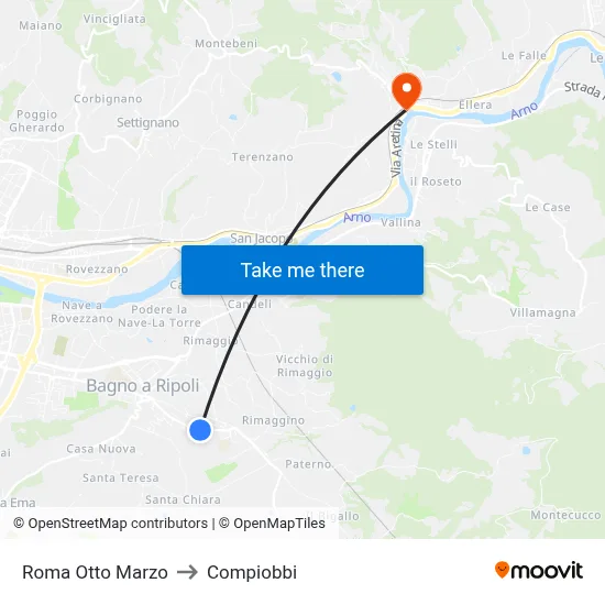 Roma March 8th to Compiobbi map