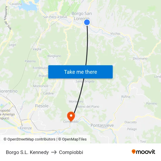 Borgo Kennedy to Compiobbi map