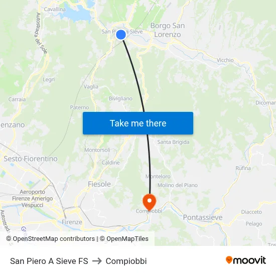 San Piero A Sieve Railway Station to Compiobbi map