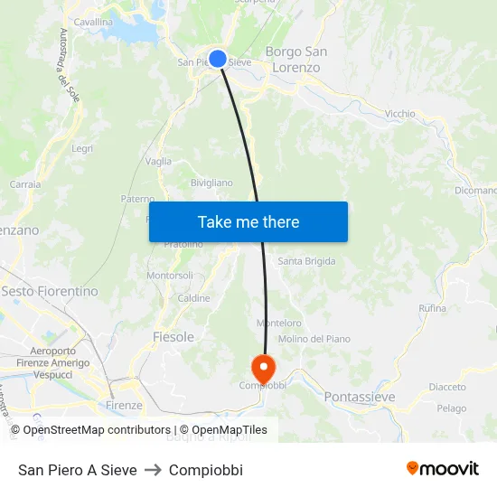 San Piero A Sieve to Compiobbi map