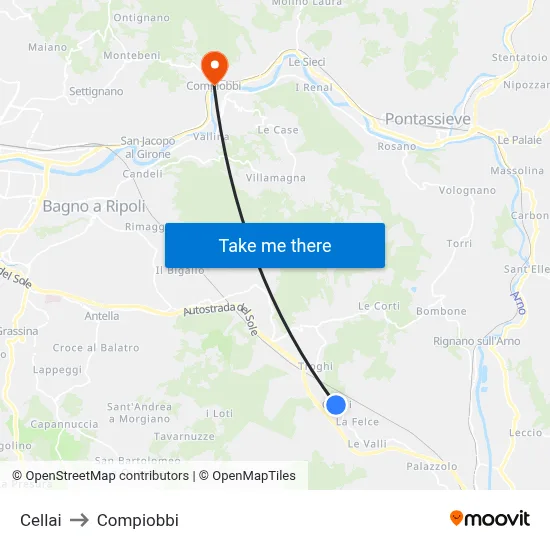 Cellai to Compiobbi map