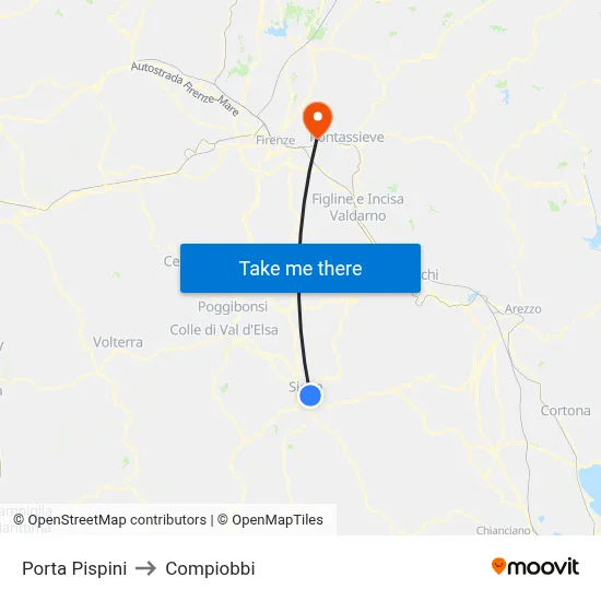 Porta Pispini to Compiobbi map