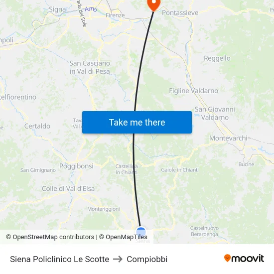 Siena Le Scotte Hospital to Compiobbi map