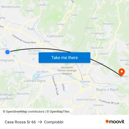 Casa Rossa State Road 66 to Compiobbi map