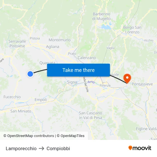 Lamporecchio to Compiobbi map