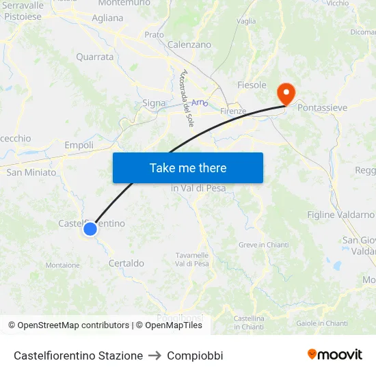 Castelfiorentino Station to Compiobbi map