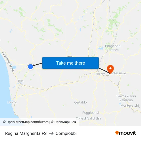 Regina Margherita Railway Station to Compiobbi map