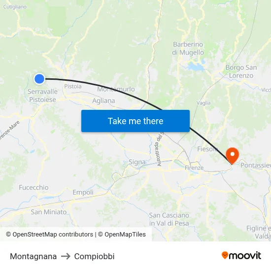 Montagnana to Compiobbi map