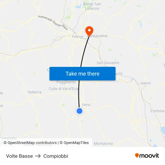 Volte Basse to Compiobbi map