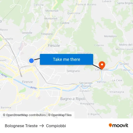 Bolognese Trieste to Compiobbi map