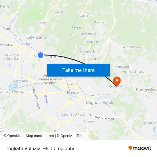 Togliatti Volpaia to Compiobbi map