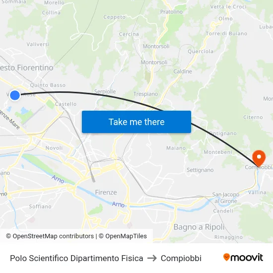 Scientific Center Physics Department to Compiobbi map