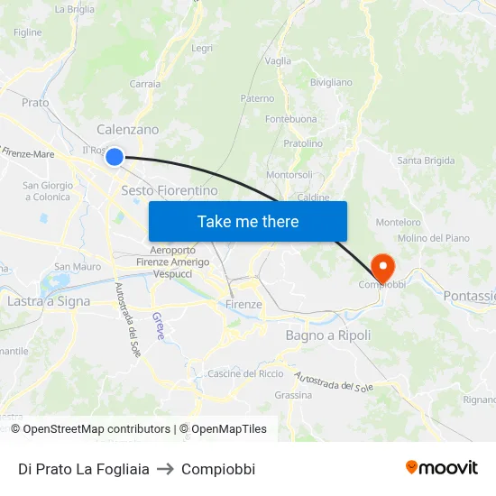 Di Prato La Fogliaia to Compiobbi map