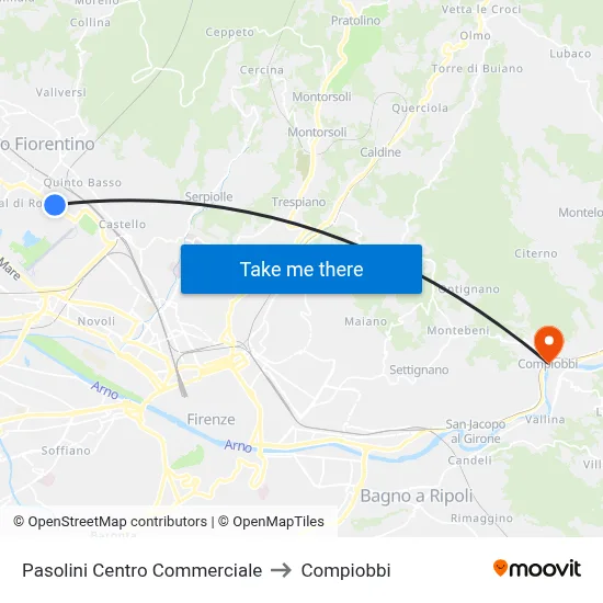 Pasolini Shopping Center to Compiobbi map