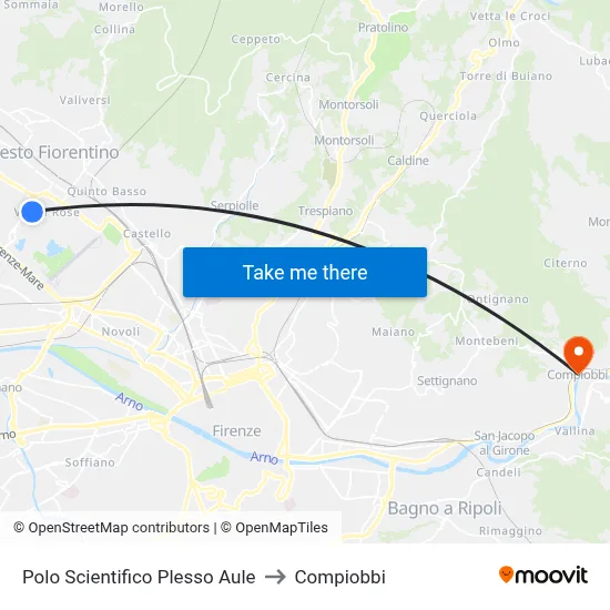 Scientific Campus Classroom Complex to Compiobbi map