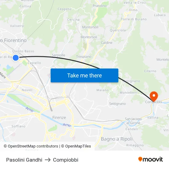 Pasolini Gandhi to Compiobbi map