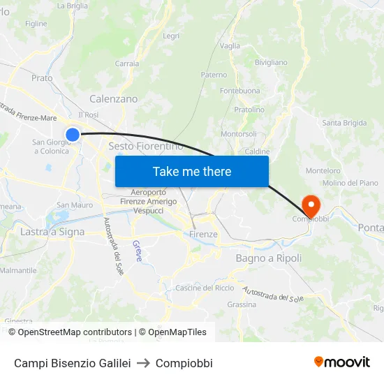 Campi Bisenzio Galilei to Compiobbi map