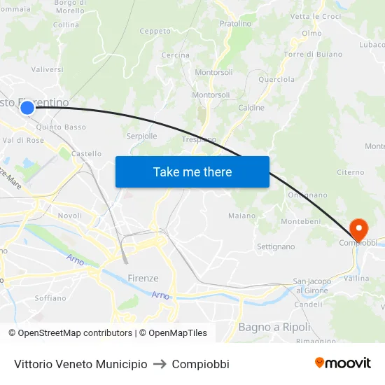 Vittorio Veneto City Hall to Compiobbi map