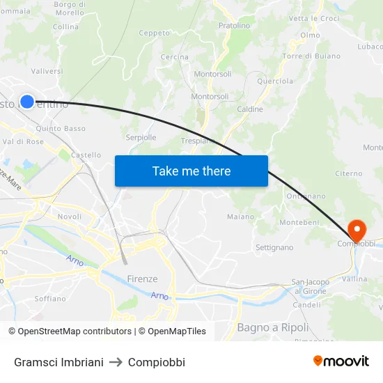 Gramsci Imbriani to Compiobbi map