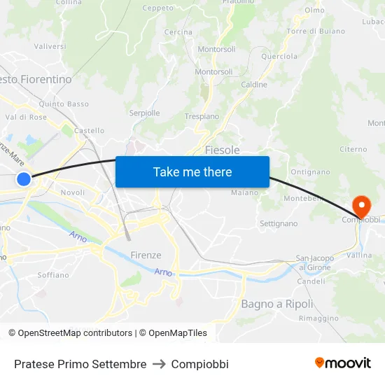 Pratese First September to Compiobbi map