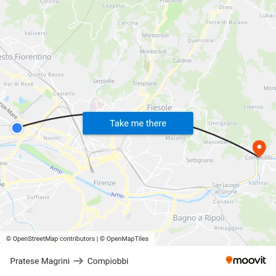 Pratese Magrini to Compiobbi map