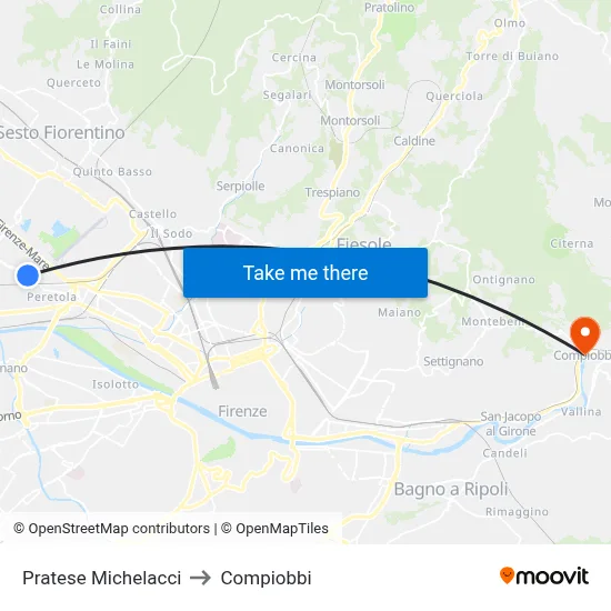 Pratese Michelacci to Compiobbi map