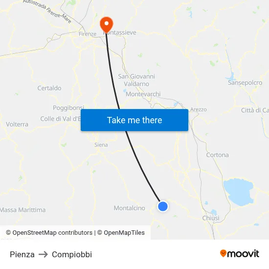 Pienza to Compiobbi map