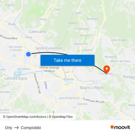 Orly to Compiobbi map