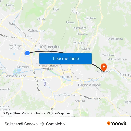Saliscendi Genova to Compiobbi map