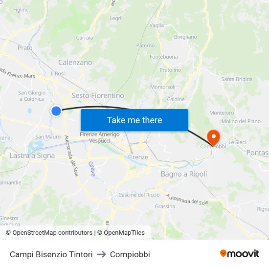 Campi Bisenzio Tintori to Compiobbi map