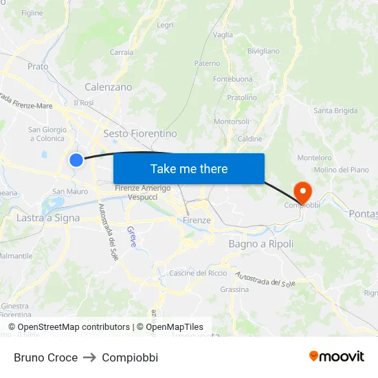 Bruno Croce to Compiobbi map